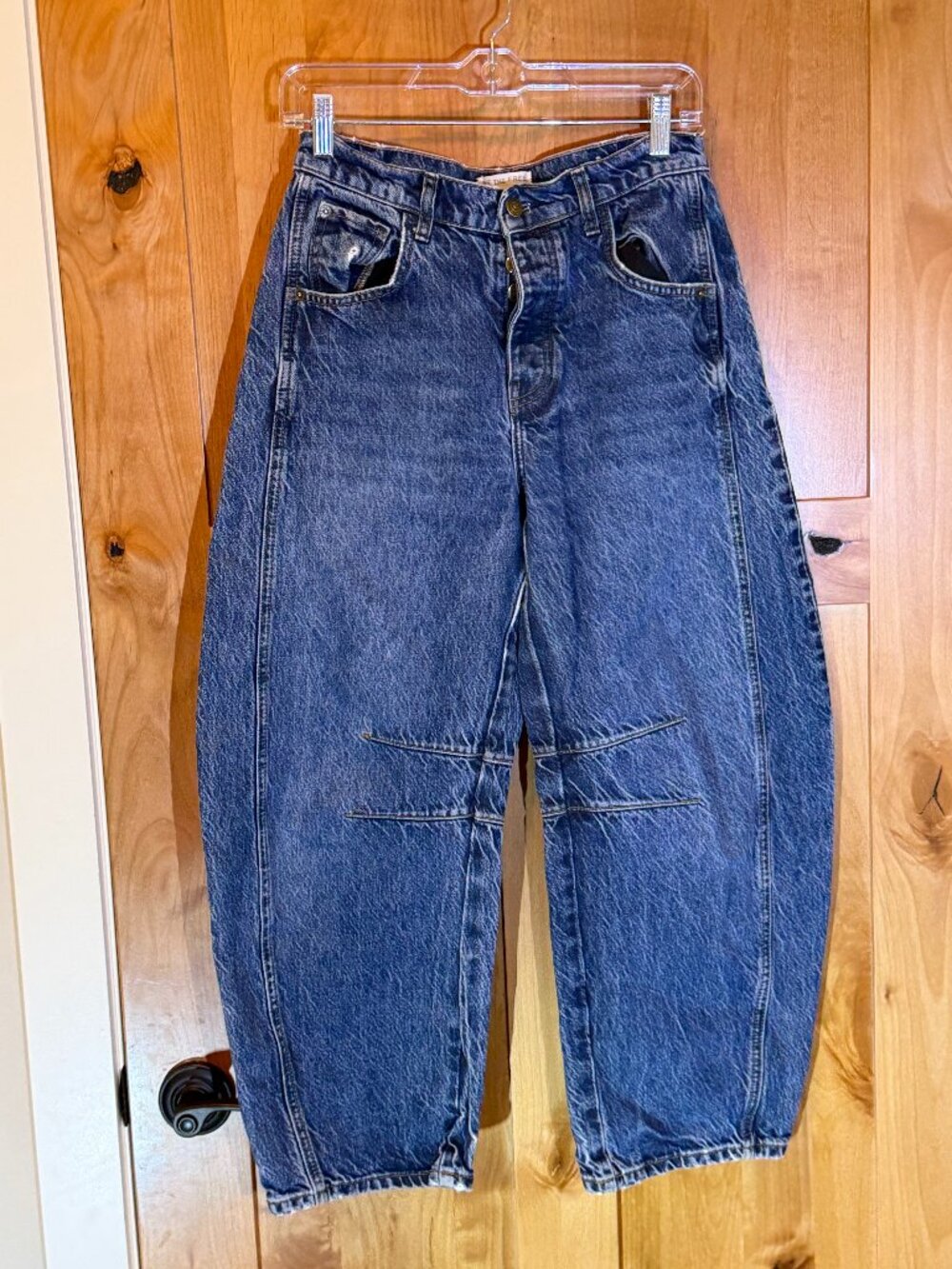 Free People Good Luck Mid-Rise Barrel Jeans Blue Size 29